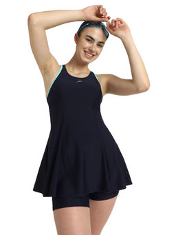 Speedo - Women's Endurance10 Racerback Swimdress With Boyleg - True Navy & Arctic Glass
