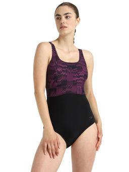 Speedo - Womens Endurance10 Square Neck Printed V-Cut One Piece Swimsuit - Purple