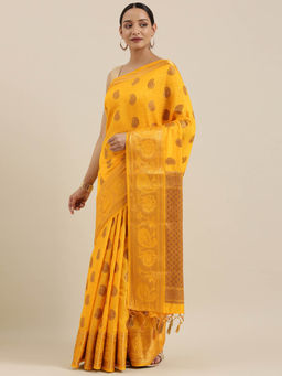 Mimosa - Women Kanjivaram Style Silk Saree With Unstitched Blouse