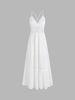 Cider - Solid Lace Trim Tiered Maxi Dress