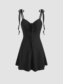 Cider - Solid Tie Shoulder Drawstring Mini Dress