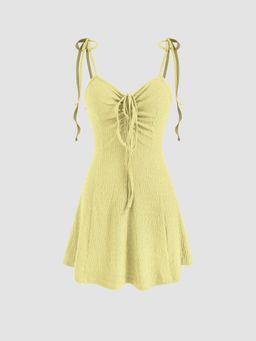 Cider - Solid Tie Shoulder Drawstring Mini Dress