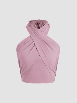 Cider - Cross Halter Shirred Back Crop Top