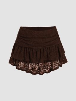 Cider - Ruched Floral Lace Layered Mini Skort