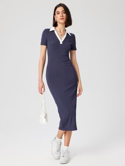 Cider - Polo Contrasting Trim Split Rib Maxi Dress