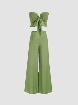 Cider - Shirred Knotted Crop Tube & Wide Leg Trousers