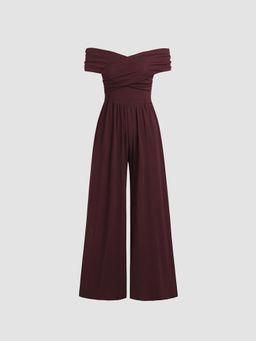 Cider - Off-shoulder Criss Cross Jumpsuit