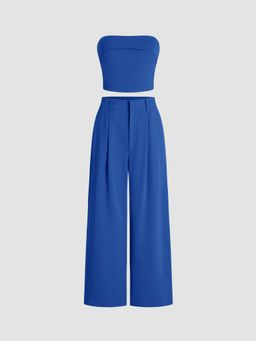 Cider - Solid Shirred Tube Top & High Waist Pants