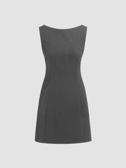 Cider - Boat Neck Solid Mini Dress