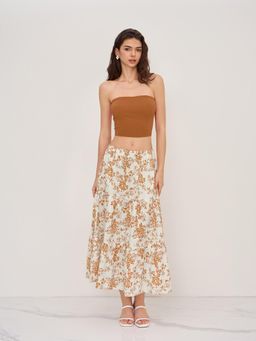 Cider - Solid Crop Tube Top & Mid Rise Floral Ruffle Tiered Maxi Skirt