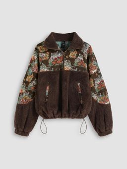 Cider - Fleece Collar Floral Cat Knotted Sweatshirt