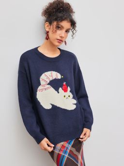 Cider - Knit Cat Graphic Oversized Sweater