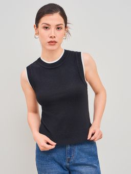 Cider - Wool-blend Round Neckline Solid Contrasting Binding Knitted Vest