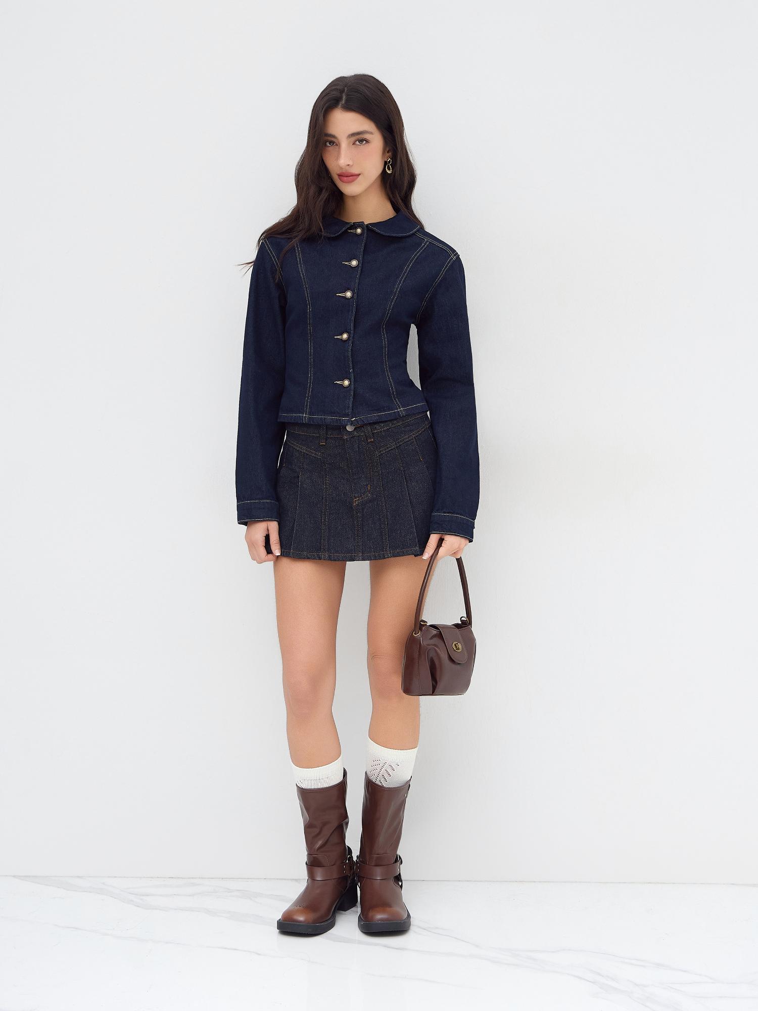 cider Denim Collar Cinched Waist Jacket-picture-12