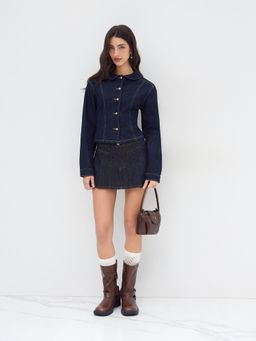 Cider - Denim Collar Cinched Waist Jacket
