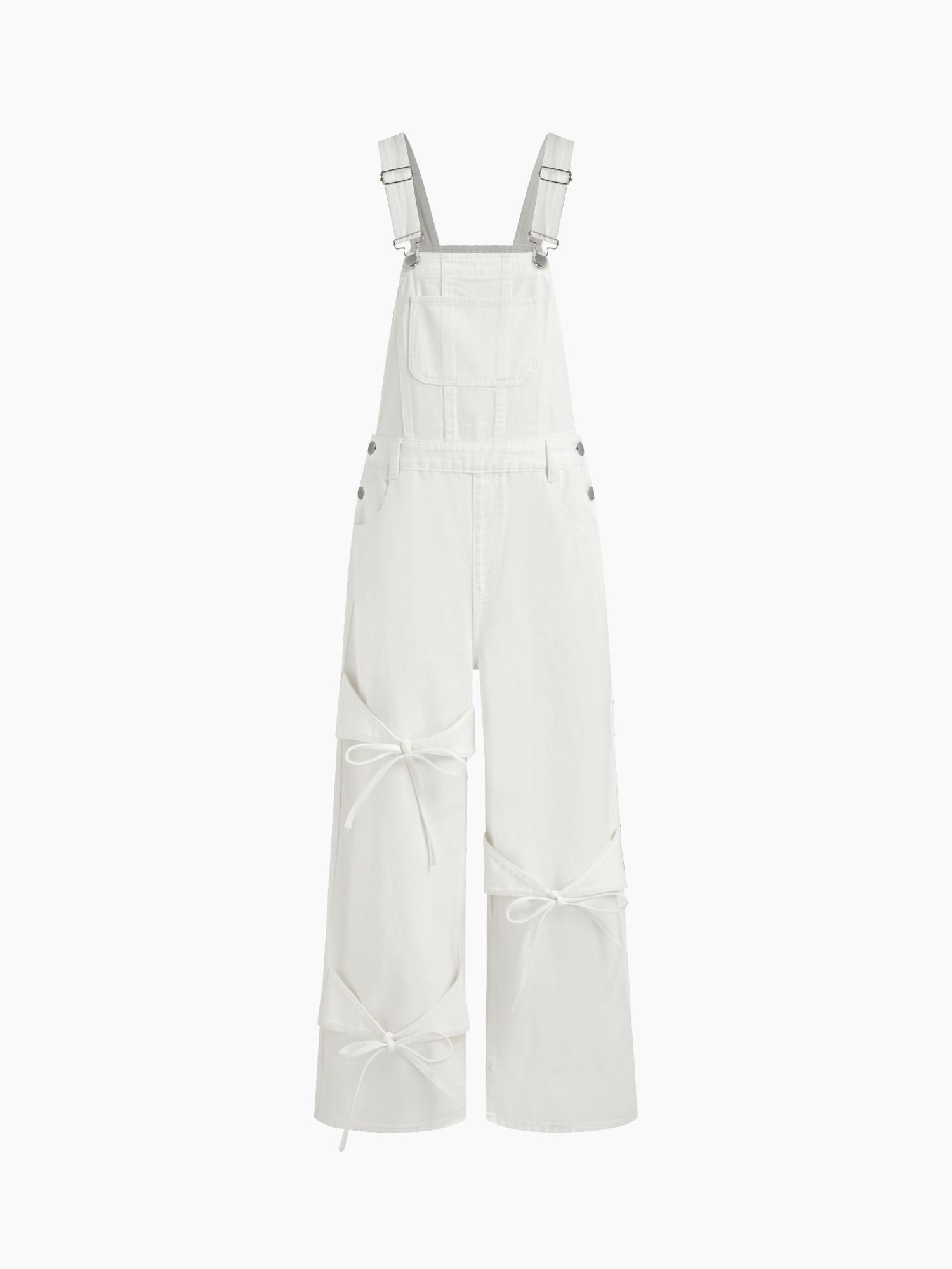 cider Denim Bowknot Buckle Up Pocket Wide Leg Dungaree-picture-36