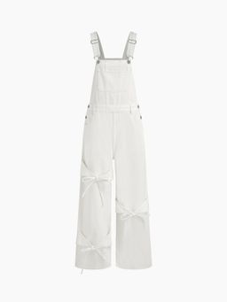 Cider - Denim Bowknot Buckle Up Pocket Wide Leg Dungaree