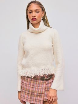 Cider - Rabbit Hair Blend High Neck Fringe Sweater
