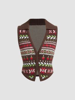 Cider - Knit V-neck Aztec Strawberry Fair Isle Vest