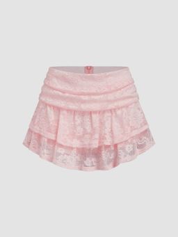 Cider - Lace Mid Rise Layered Mini Skirt