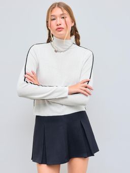 Cider - Wool-Blend High Neck Contrasting Binding Long Sleeve Tops
