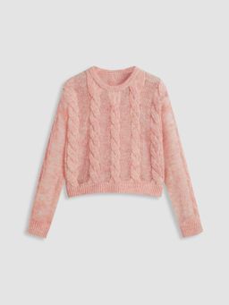 Cider - Cable Knit Wool-blend Round Neckline Solid Long Sleeve Top