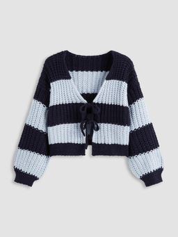 Cider - Knit V-neck Striped Tie Front Oversized Cardigan Curve & Plus