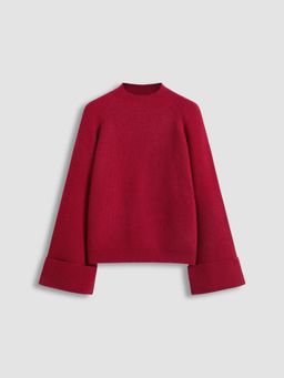 Cider - Knit Round Neckline Solid Roll Up Sweater