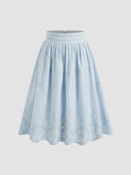 Cider - 100% Cotton Mid Rise Floral Lettuce Trim Midi Skirt