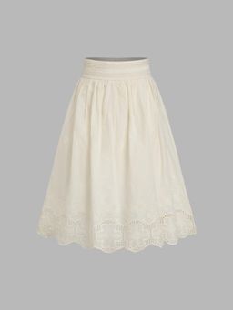 Cider - 100% Cotton Mid Rise Floral Lettuce Trim Midi Skirt