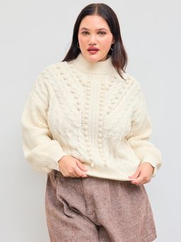 Cider - Cable Knit Round Neckline Sweater Curve & Plus