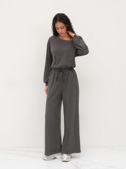 Cider - Asymmetrical Neck Drawstring Oversized Jumpsuit