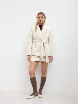Cider - Wool-look Collar Blazer with Belt