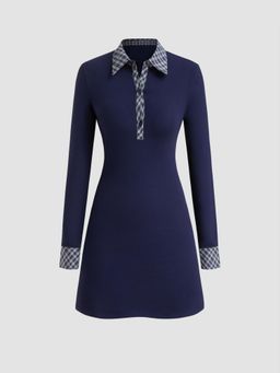 Cider - Cotton-blend Collar Tartan Contrasting Binding Mini Dress