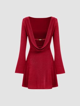 Cider - Boat Neck Solid Backless Mini Dress