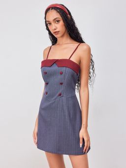 Cider - Double Breasted Stripe Two Tone Mini Dress