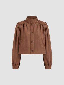 Cider - Suede Stand Collar Ruched Oversized Jacket