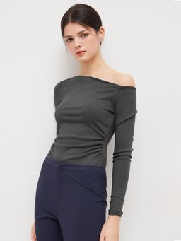 Cider - Asymmetrical Neck Ruched Bodysuit