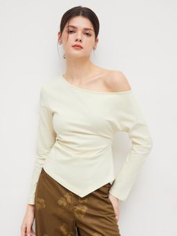 Cider - 100% Cotton Asymmetrical Neck Ruched Tee