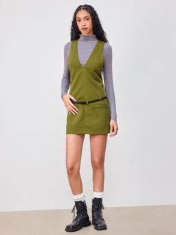Cider - V-neck Mini Dress With Belt