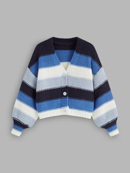 Cider - Knit V-neck Striped Gradient Oversized Cardigan