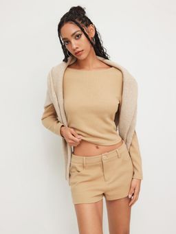 Cider - Boat Neck Long Sleeve Top & Low Rise Shorts
