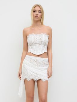 Cider - Lace Mid Rise Floral Draped Mini Skirt