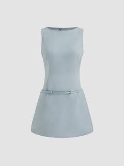 Cider - Boat Neck Belted Mini Dress