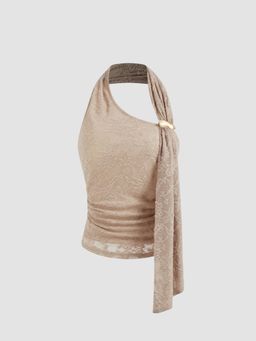 Cider - Mesh Halter Lace Ruched Top