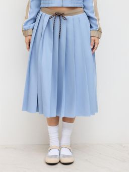 Cider - Mid Rise Knotted Contrasting Binding Pleated Midi Skirt