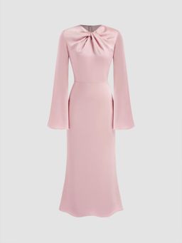 Cider - Asymmetrical Neck Twist Ruffle Maxi Dress