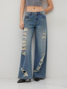 Cider - Denim Low Rise Ripped Baggy Jeans