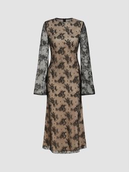 Cider - Lace Round Neckline Floral Maxi Dress
