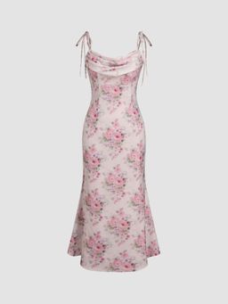 Cider - Satin Floral Ruched Slip Maxi Dress
